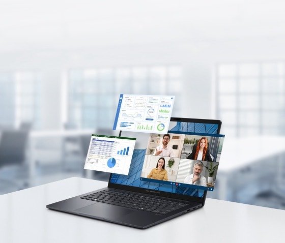 ASUS ExpertBook B3 features a pop-up interface for conference calls, Excel and sales KPIs. 