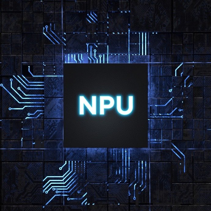“AI NPU architecture” text with dark blue background. 